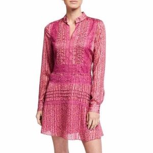 Derek Lam 10 Crosby Floral Mini Shift Dress with Lace Inserts in Pink Metallic